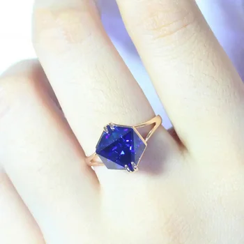 585 vijolična, zlato 14K zlato je povečal kristalno geometrijske safir poročni prstani za pare nov tri-dimenzionalni design high-end nakit