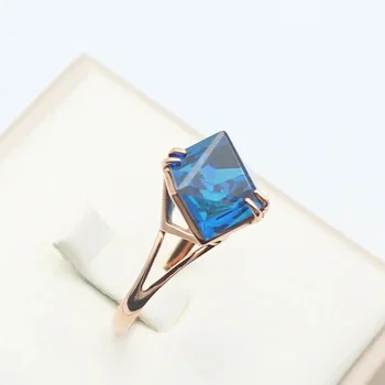 585 vijolična, zlato 14K zlato je povečal kristalno geometrijske safir poročni prstani za pare nov tri-dimenzionalni design high-end nakit Slike 2