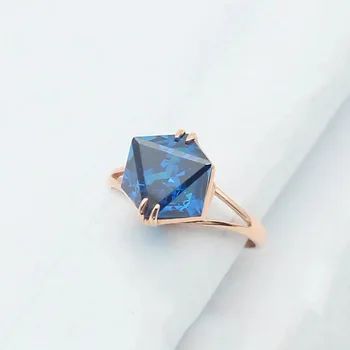 585 vijolična, zlato 14K zlato je povečal kristalno geometrijske safir poročni prstani za pare nov tri-dimenzionalni design high-end nakit Slike 3