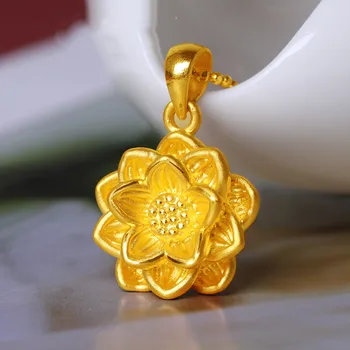 Čisti 999 24K Rumeno Zlato Moški Ženske 3D Srečen Lotus Obesek 1.7-2g Slike 0