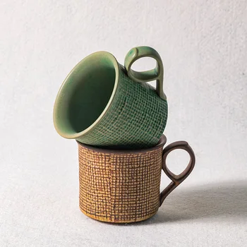 Japonski grobe keramike, ročno skodelico kave in krožnik popoldanski čaj set mala lepe zgoščeni latte skodelico kave mačka vrč
