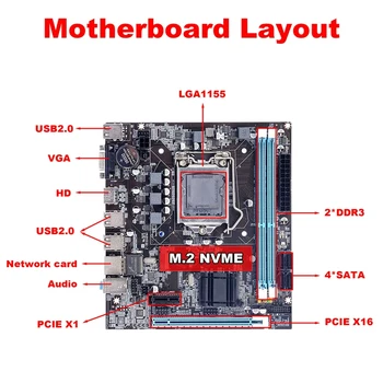 Matična plošča H61+Switch Kabel LGA1155 M. 2 NVME DDR3 PCIE 16X Za Domačo Pisarno Za PUBG PRIM LOL Gaming Motherboard Slike 1