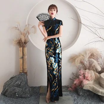 Kitajska Tradicionalna Poroka Qipao Ženska Vezenje Elegantno Split Obleko Ženski Vzorec Bodycon Modni Brvi Stranka Retro Cheongsam