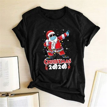 Priložnostne Svoboden T Majica Kratek Rokav Srčkan Vrhovi Tees Ženski Smešno Božič Santa Claus Nositi Masko Tiskanja Ženske Božič T-Shirt Slike 2