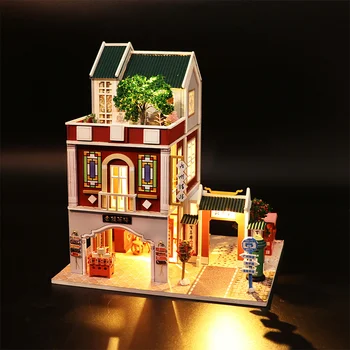 Kitajski Starinsko Leseno DIY Lutka Hiša Yanyu Paviljon Z Opremljene Lutke Igrače Za Otroke, Počitnice Darilo za Rojstni dan Presenečenje Slike 0