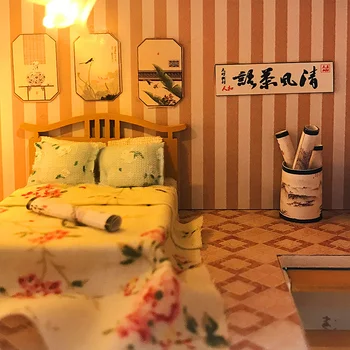 Kitajski Starinsko Leseno DIY Lutka Hiša Yanyu Paviljon Z Opremljene Lutke Igrače Za Otroke, Počitnice Darilo za Rojstni dan Presenečenje Slike 1