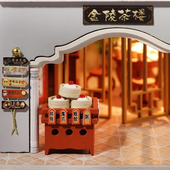 Kitajski Starinsko Leseno DIY Lutka Hiša Yanyu Paviljon Z Opremljene Lutke Igrače Za Otroke, Počitnice Darilo za Rojstni dan Presenečenje Slike 3