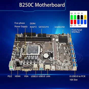 B250C 12 Kartico BTC Rudarstvo Matično ploščo+CPU Ventilator+Termalno Pasto+4G DDR4 RAM+SATA+Switch Kabel 12 USB3.0 LGA1151 DDR4 MSATA Slike 0