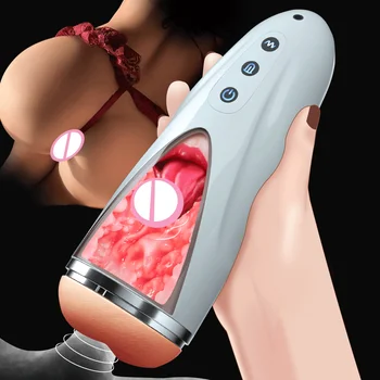 Samodejno Jezika Lizanje Masturbacija Pokal 3D Realnem Vagina Teksturo Muco Žep Moški Ogrevanje Masturbator Pralni Spolnih Igrač za Moške Slike 2