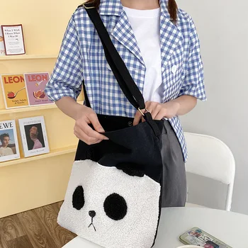 Velik obraz panda študent torba, velika zmogljivost platno torba messenger bag