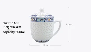 Lepe 300 ml Jingdezhen Votlih Satja, Stekla, Keramike, Porcelana Tea Cup Zdravje Pokal Vrč Mleko, Kava, Čaj Skodelica Krožnik s Pokrovom
