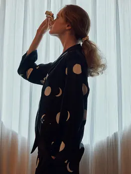 Jeseni Ženske Pižame določen Vzorec Sleepwear Preprostost Dolgo sleeved Ledu Svile Spavaćica Luksuzni Domov Oblačila More Set