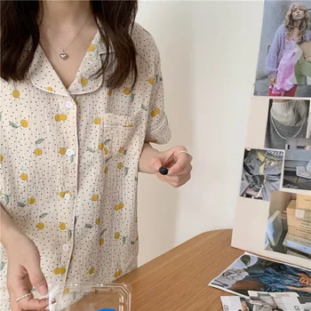 Tiskani Poletje Doma Obleko Ženske Beloprsi Singl Majice, Vrhovi + Hlače Sleepwear Korejski Homewear Doma Oblačila, Bombaž