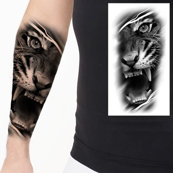 Lev Kompas Začasne Tetovaže Za Moške Odrasle Realne Volk Tiger Lobanje Ponaredek Tattoo Nalepke, Podlakti Ustvarjalne Tatoos Vroče Prodaje