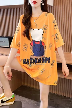 Bombaž srednje dolg kratek sleeve majica s kratkimi rokavi ženske poletje nositi novo Hong Kong slog ohlapne design občutek majhen medved velikosti jakna
