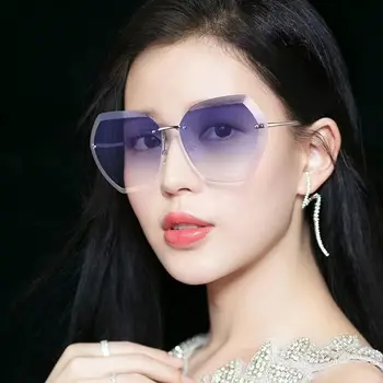Luksuzni Pregleden Gradient Siva Očala Za Sonce, Za Ženske Elegantne Rimless Sončna Očala Ženske Oblikovalec Retro Žensko Ženske Sunglass