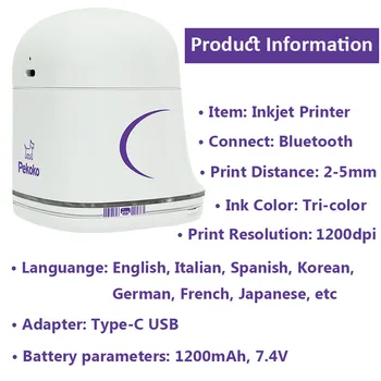Pekoko prenosni barvni inkjet tiskalnik z ročnimi kartuše 1200dpi brezžično povezavo prilagodljiv inkjet besedilo cde logotip