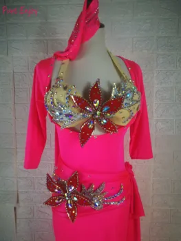Ženske Trebuh Ples, Skupina Za Konkurenco Obleko Bleščice Diamond Haljo Bleščica Modrc Nastavite Boben Vzhodno Indijski Ples Obrabe Fazi Obleke