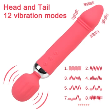 Klitoris Stimulator Dvojni Vibrator Polnjenje po vmesniku USB 12 Načinu Ženska Masturbacija AV Palico Vibrator za G-Spot Vibrator Sex Igrače za Ženske