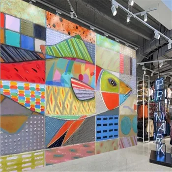 Milofi po meri velikih zidana 3D kvadratnih barvo, ročno poslikano ribe netkane ozadje ozadje dekoracijo sten slikarstvo