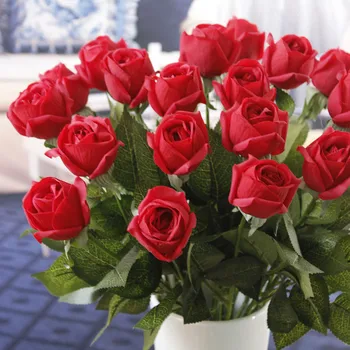 6Pcs Umetno Cvetje Velik Bud iz Lateksa Rose Ponaredek Cvet Dekor Doma Ornament Vlažilne Občutek Vrtnice Cvet Bud Poročni Šopek